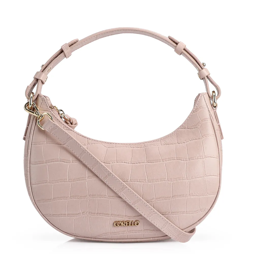 Bolsa De Mão Couro Croco Rosa