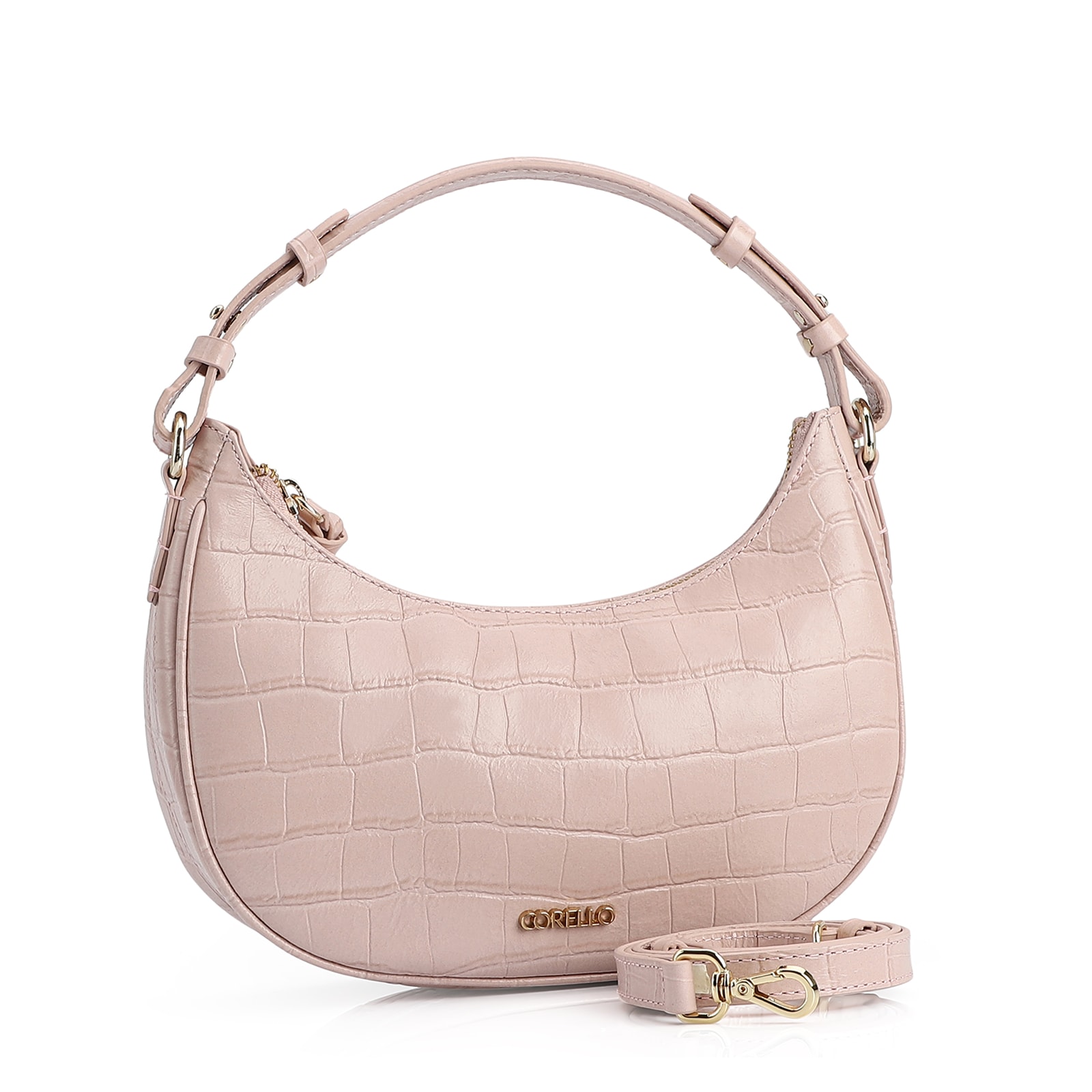 Bolsa De Mão Couro Croco Rosa