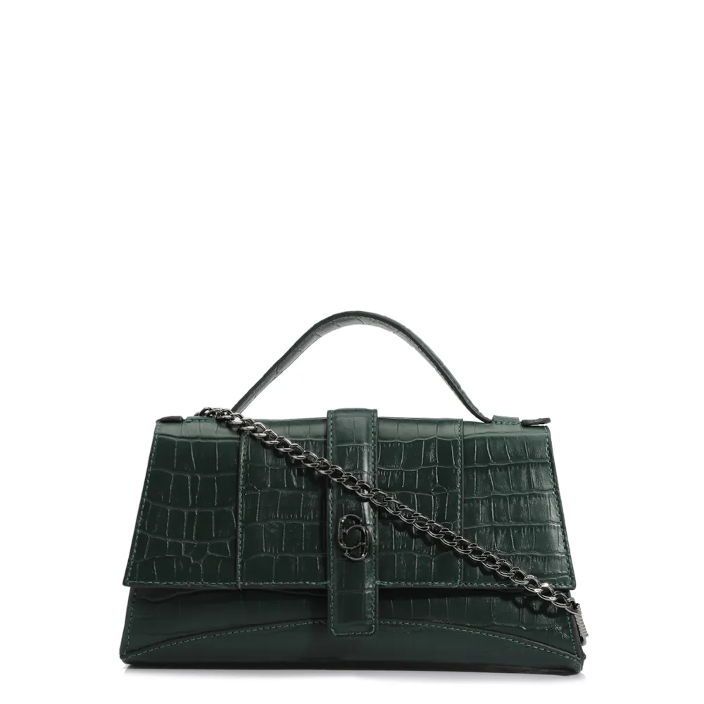 Bolsa De Mão Couro Croco Verde