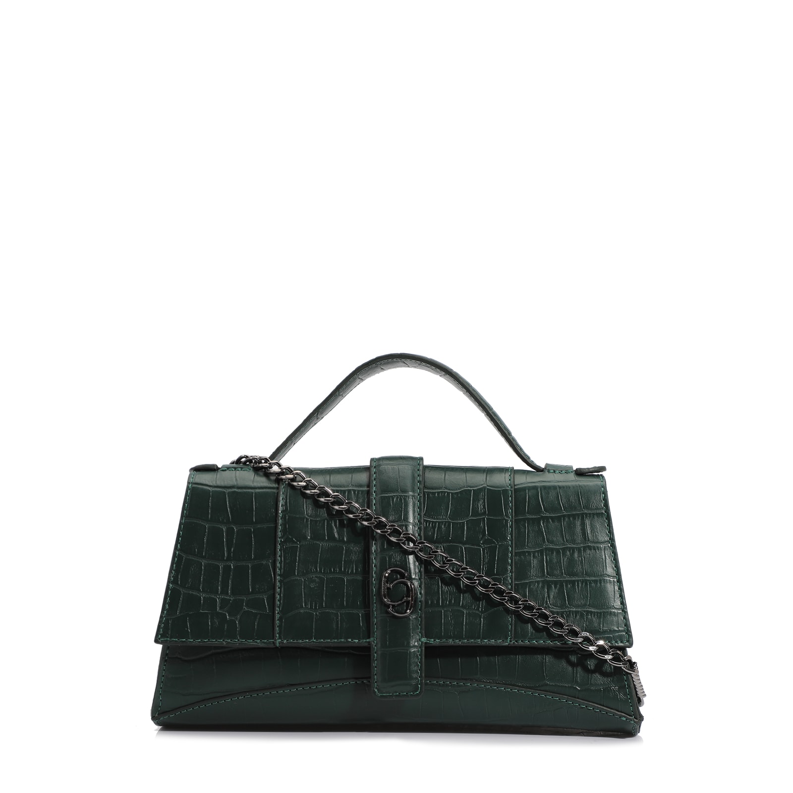 Bolsa De Mão Couro Croco Verde