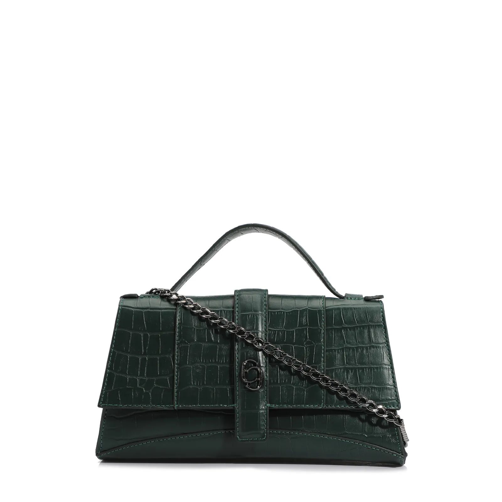 Bolsa De Mão Couro Croco Verde