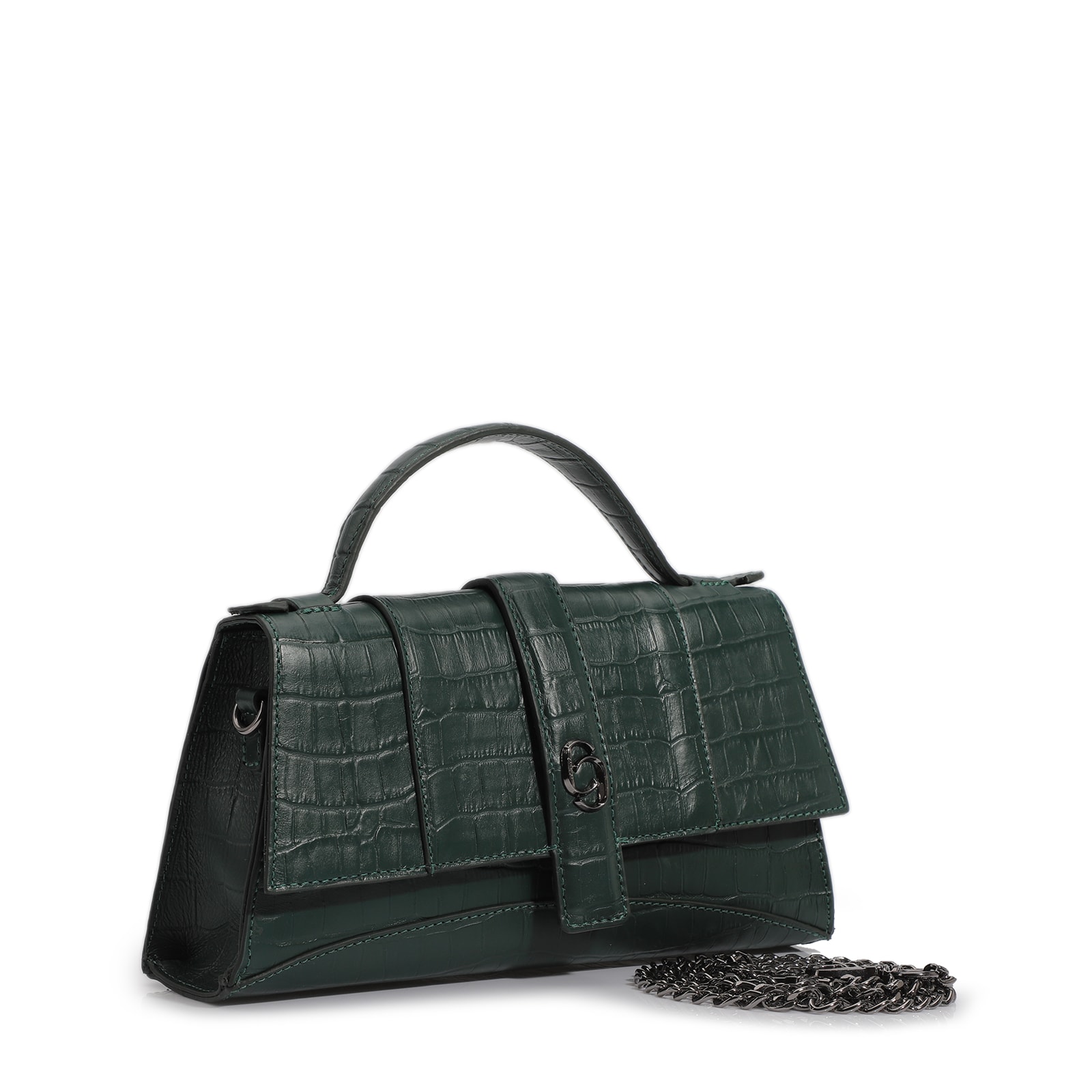 Bolsa De Mão Couro Croco Verde