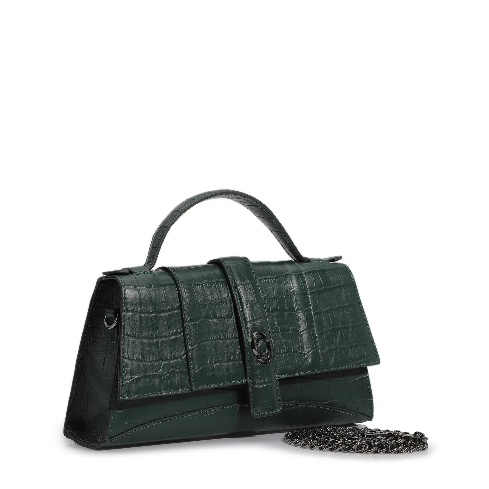 Bolsa De Mão Couro Croco Verde
