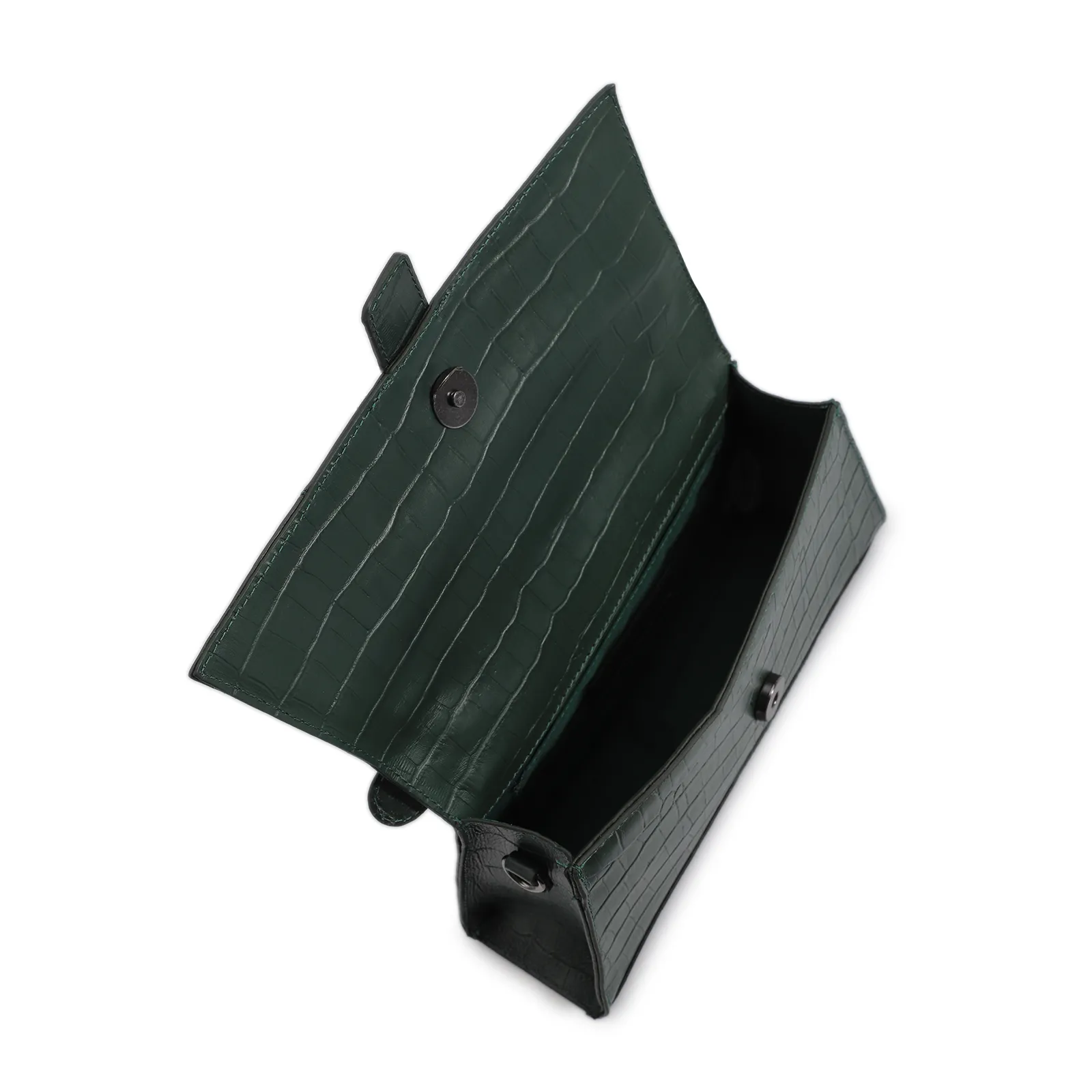 Bolsa De Mão Couro Croco Verde