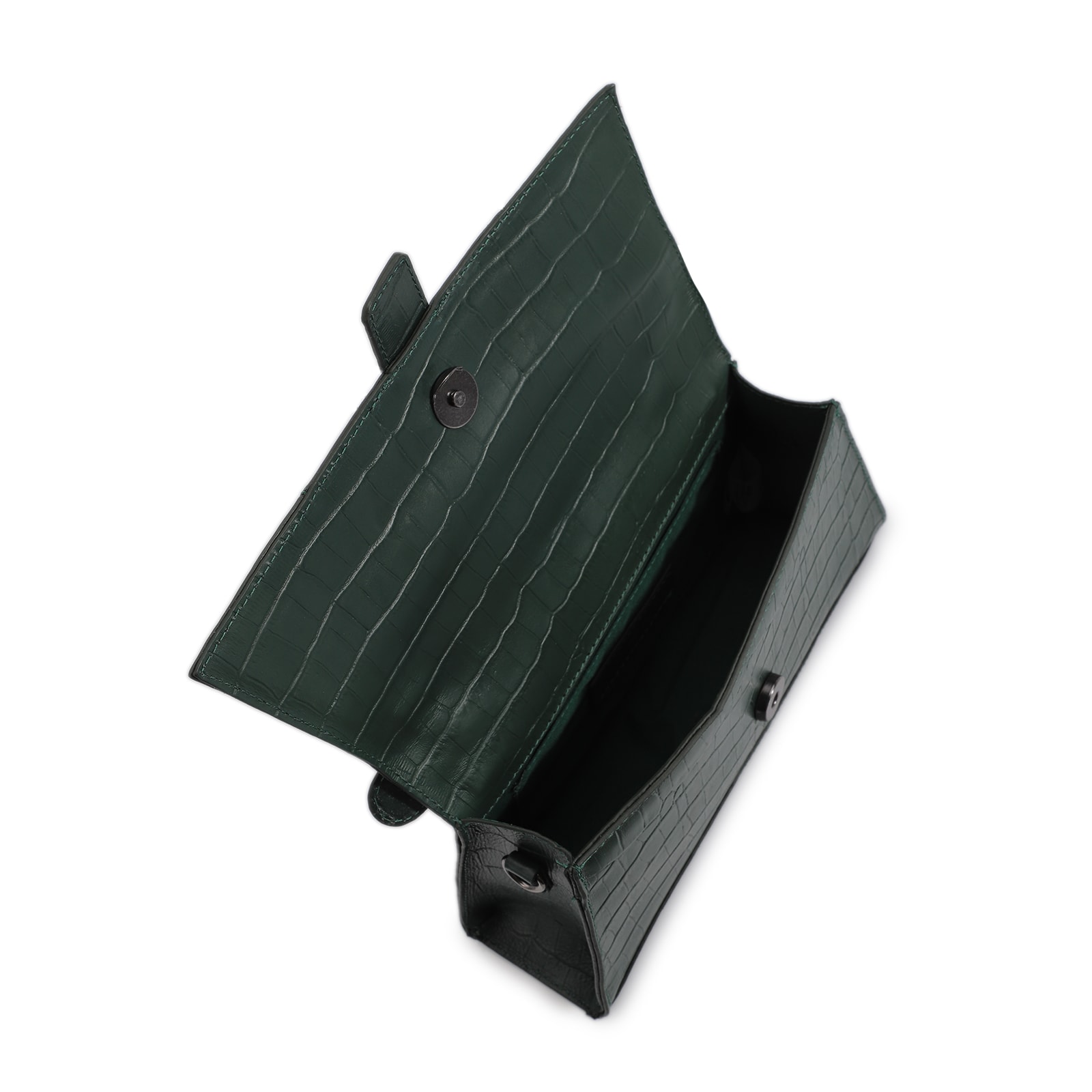 Bolsa De Mão Couro Croco Verde