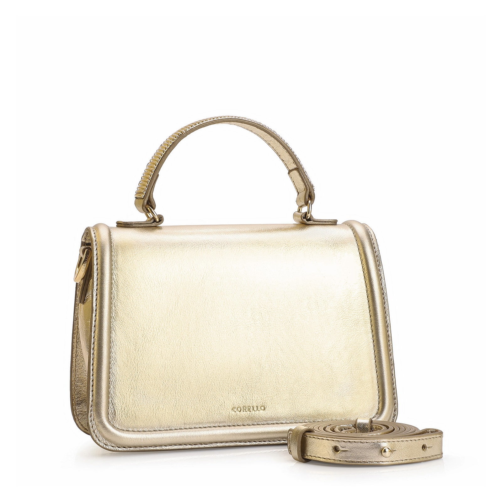 Bolsa De Mão Couro Dourado