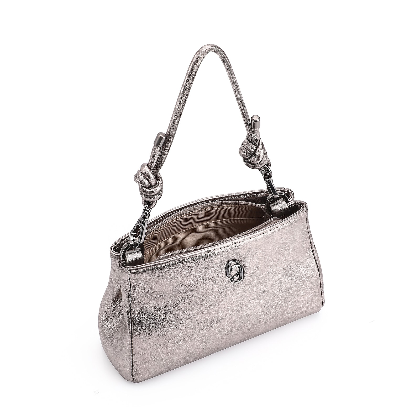 Bolsa De Mão Couro Estonado Prata