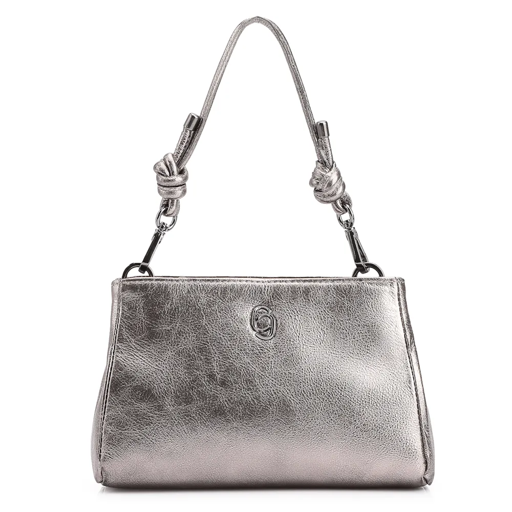 Bolsa De Mão Couro Estonado Prata