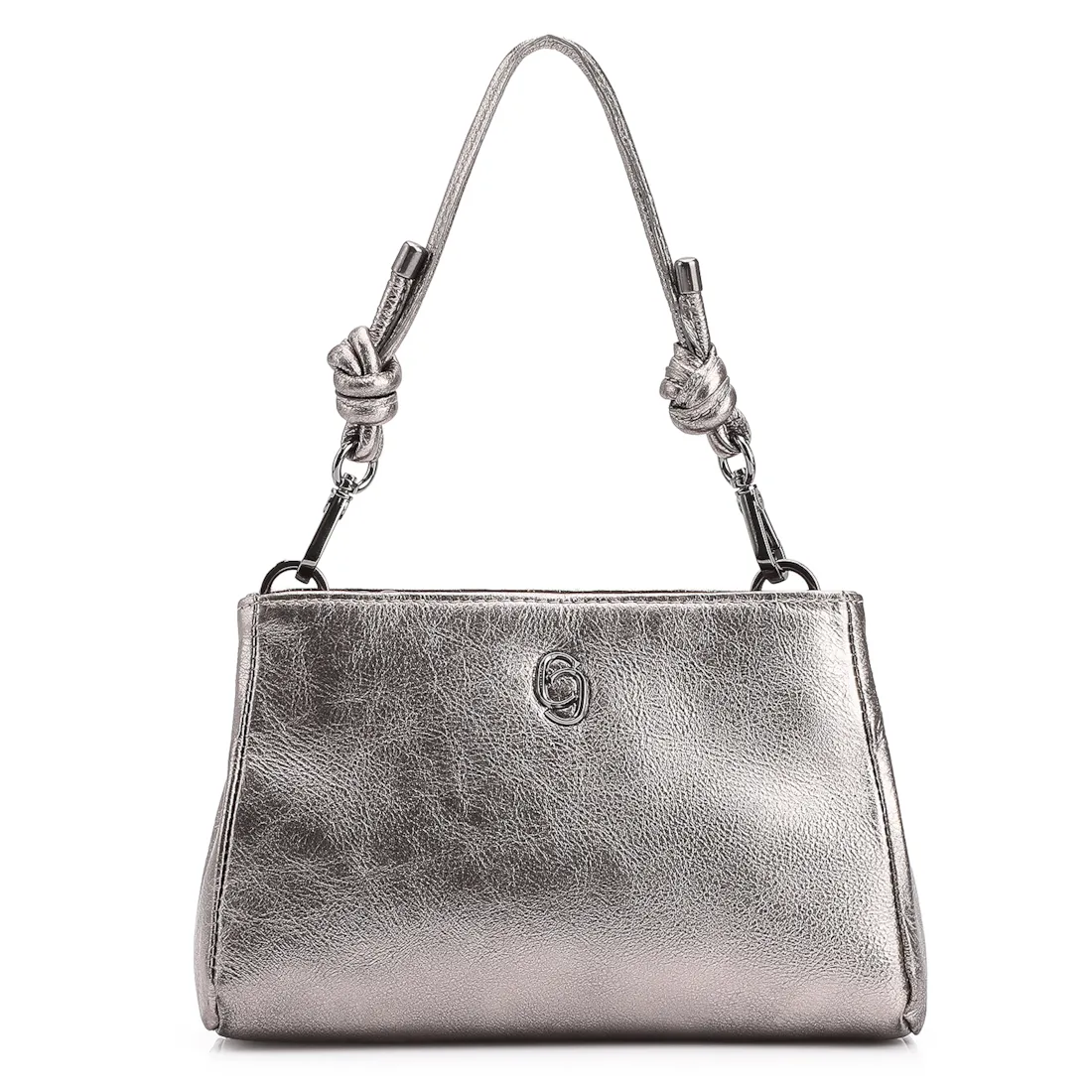 Bolsa De Mão Couro Estonado Prata
