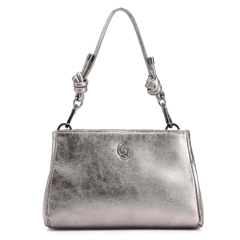 Bolsa De Mão Couro Estonado Prata