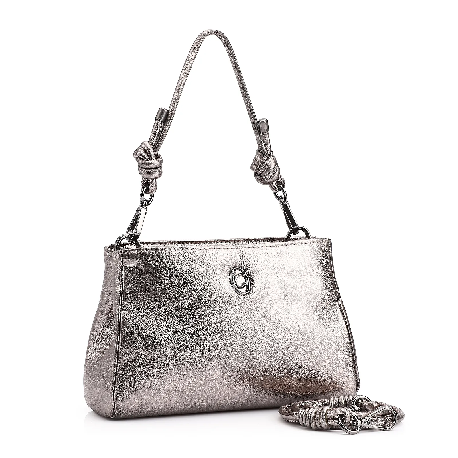 Bolsa De Mão Couro Estonado Prata