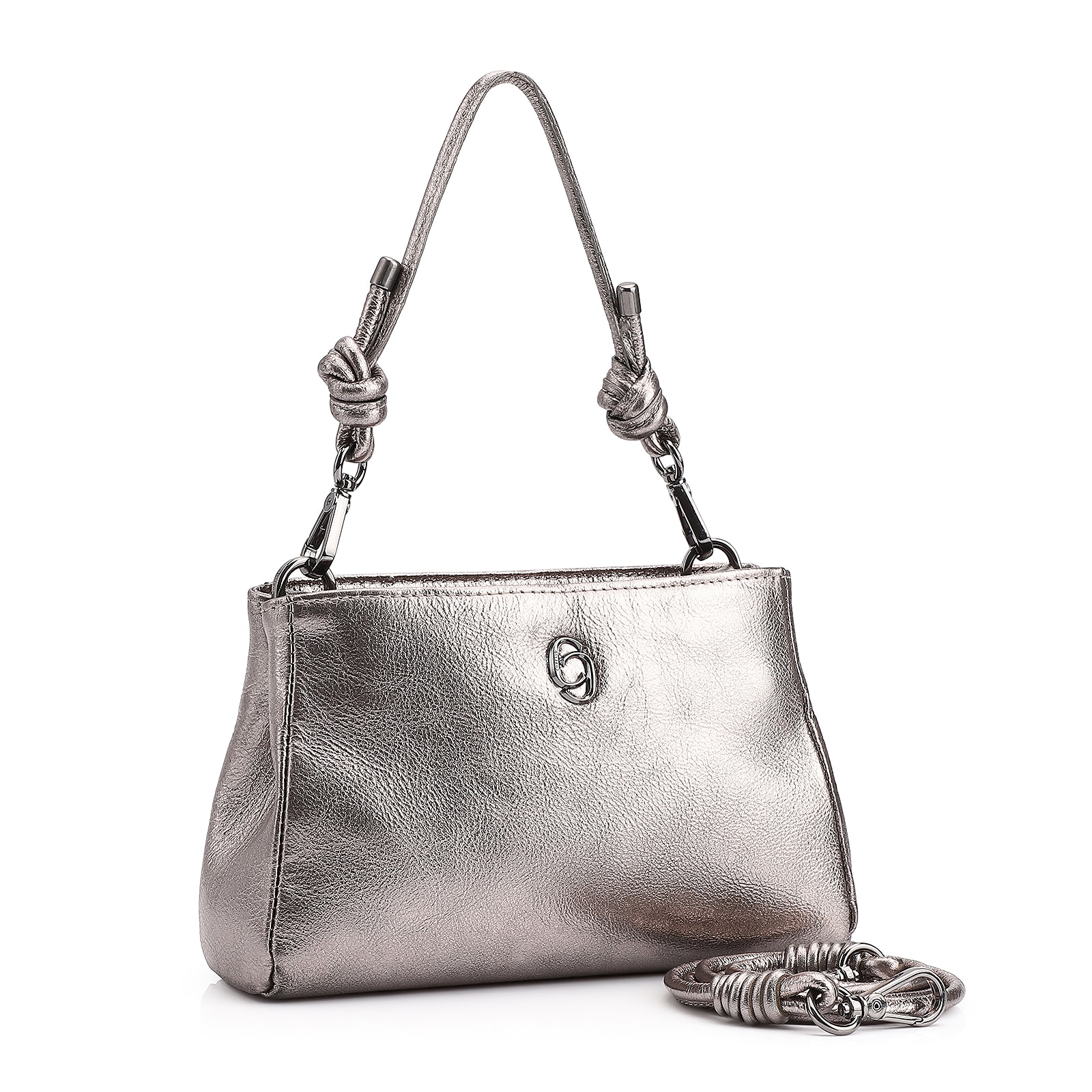 Bolsa De Mão Couro Estonado Prata