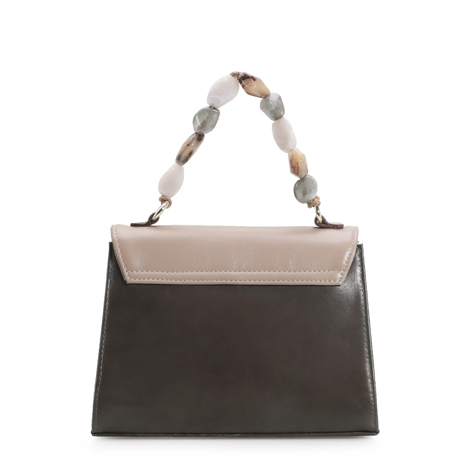 Bolsa De Mão Couro Kaki/Taupe/Nuvem