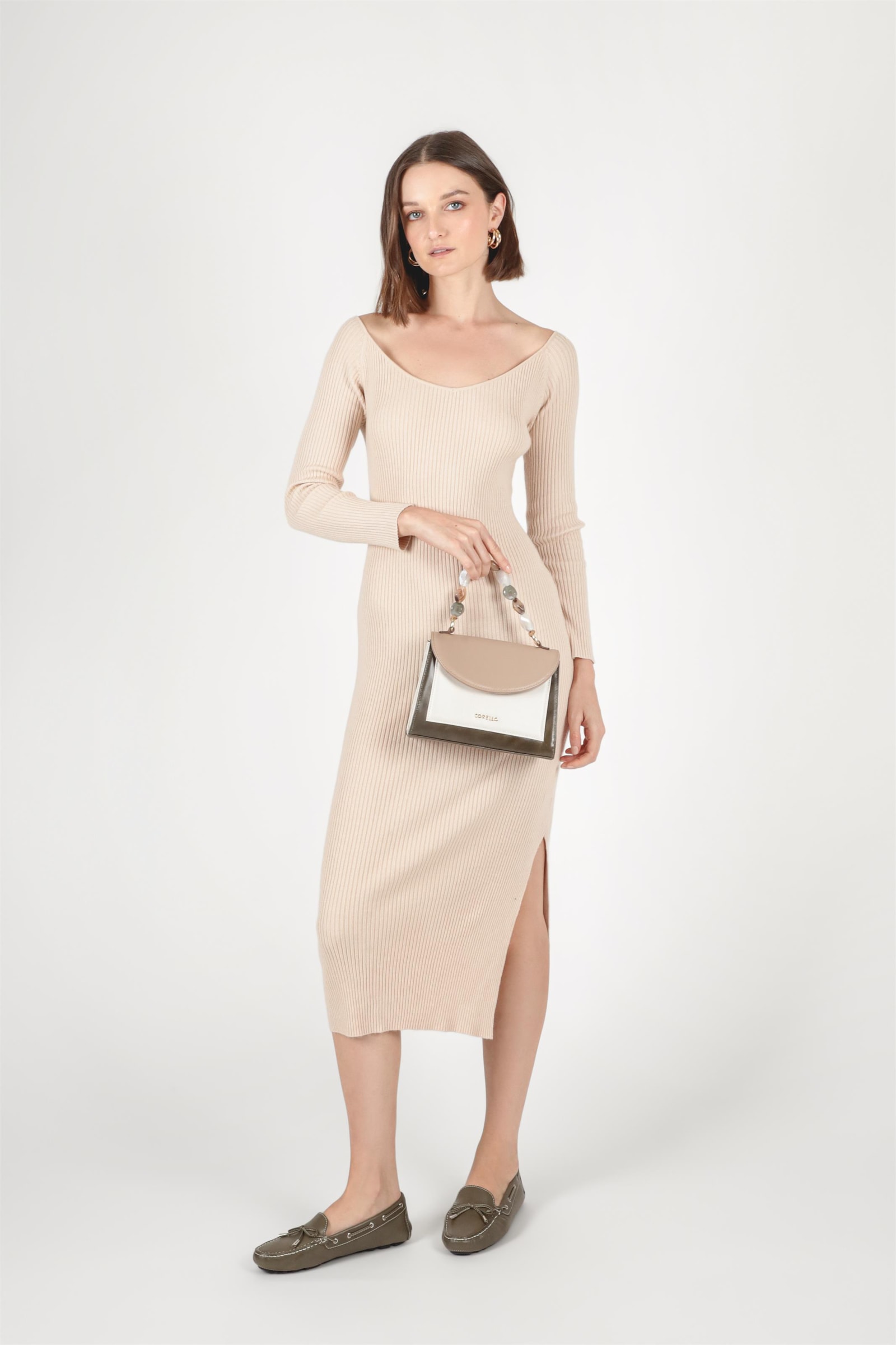 Bolsa De Mão Couro Kaki/Taupe/Nuvem