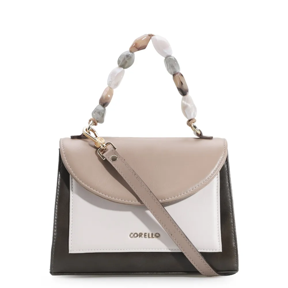 Bolsa De Mão Couro Kaki/Taupe/Nuvem