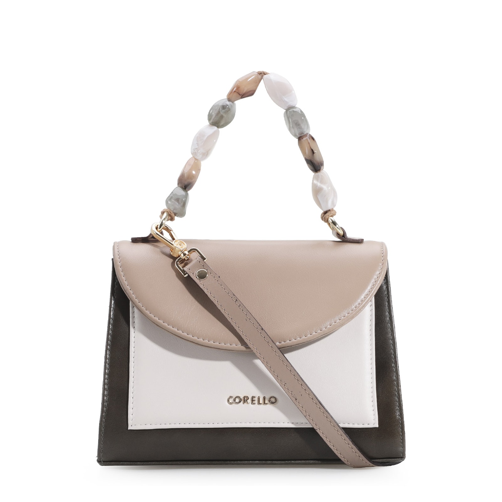 Bolsa De Mão Couro Kaki/Taupe/Nuvem