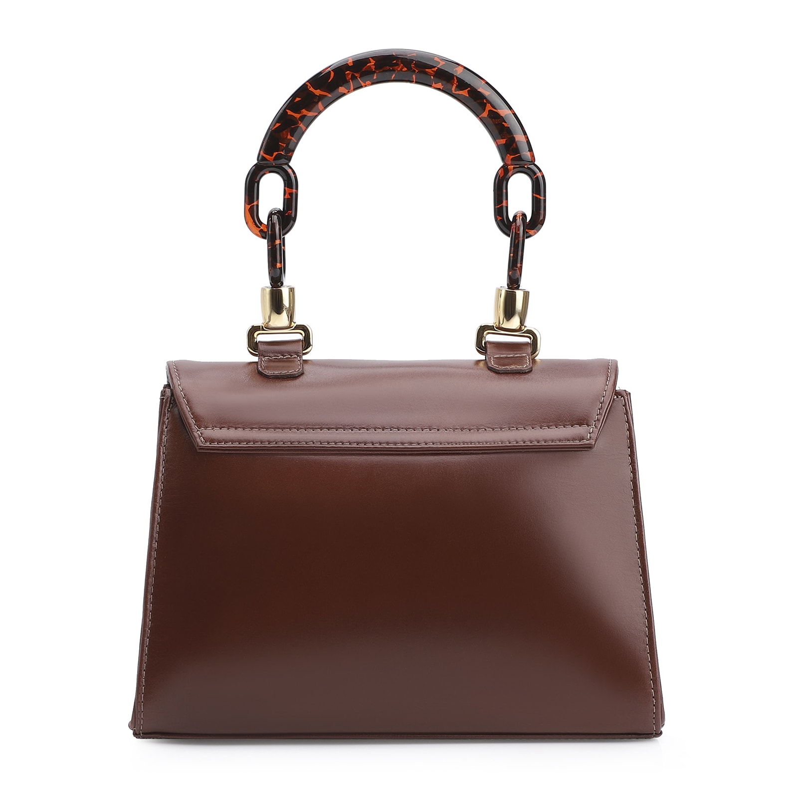 Bolsa De Mão Couro Marrom/Alça Alt Tartaruga