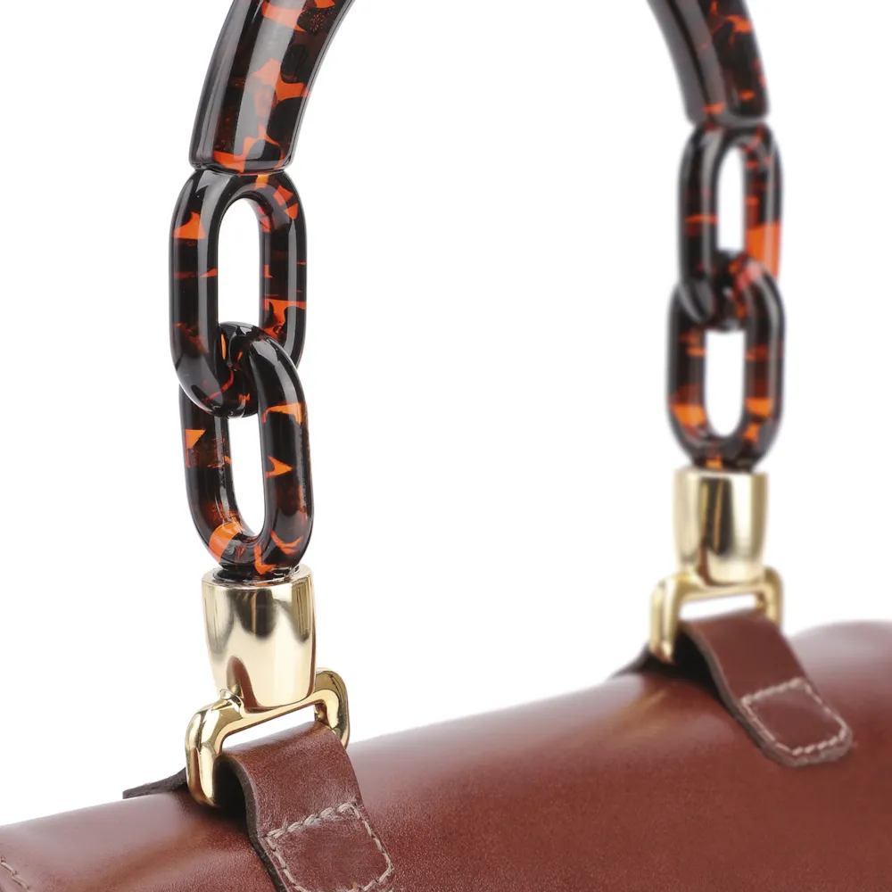 Bolsa De Mão Couro Marrom/Alça Alt Tartaruga - imagem 5