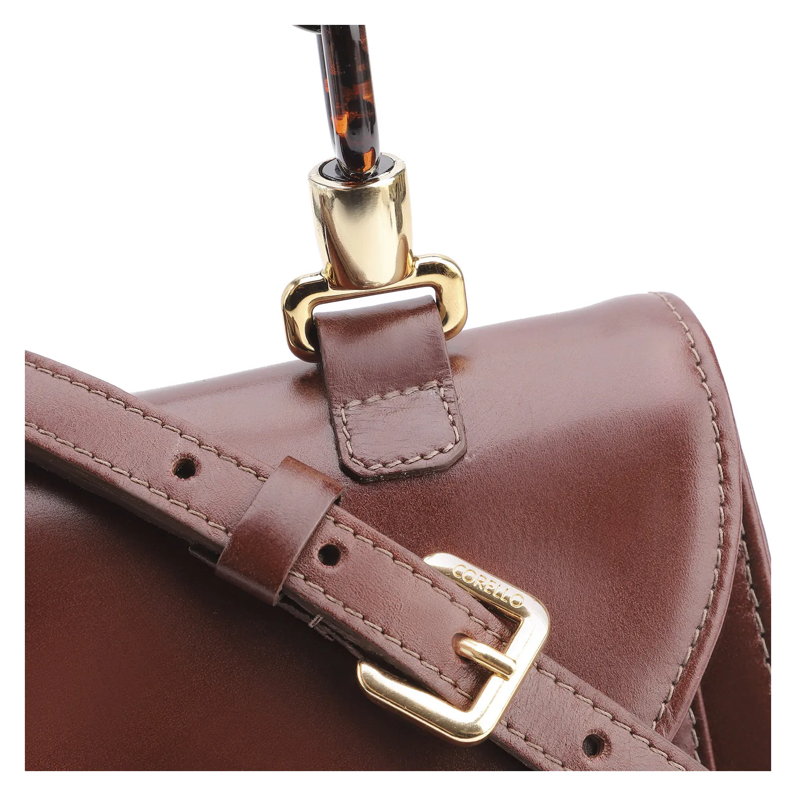 Bolsa De Mão Couro Marrom/Alça Alt Tartaruga