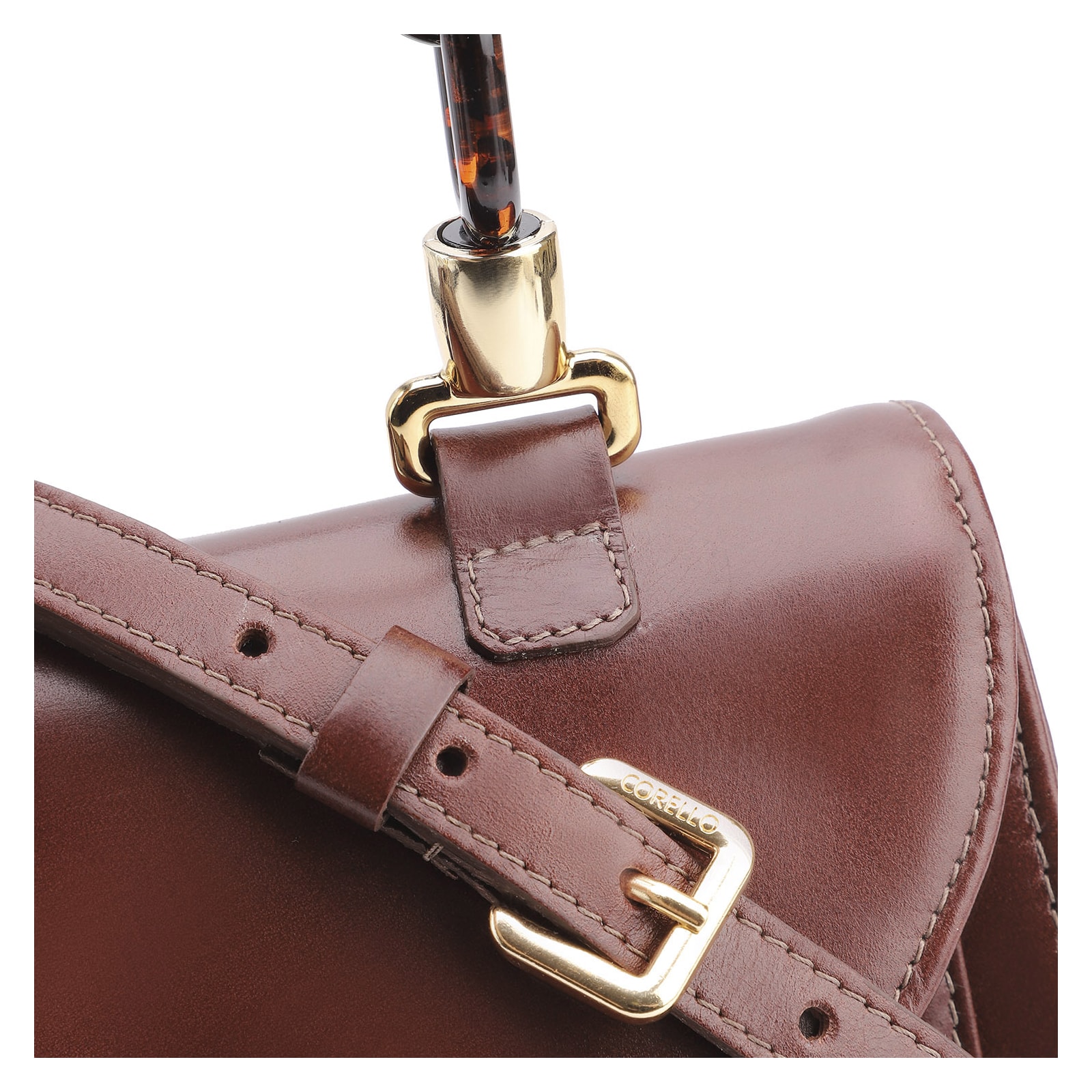 Bolsa De Mão Couro Marrom/Alça Alt Tartaruga