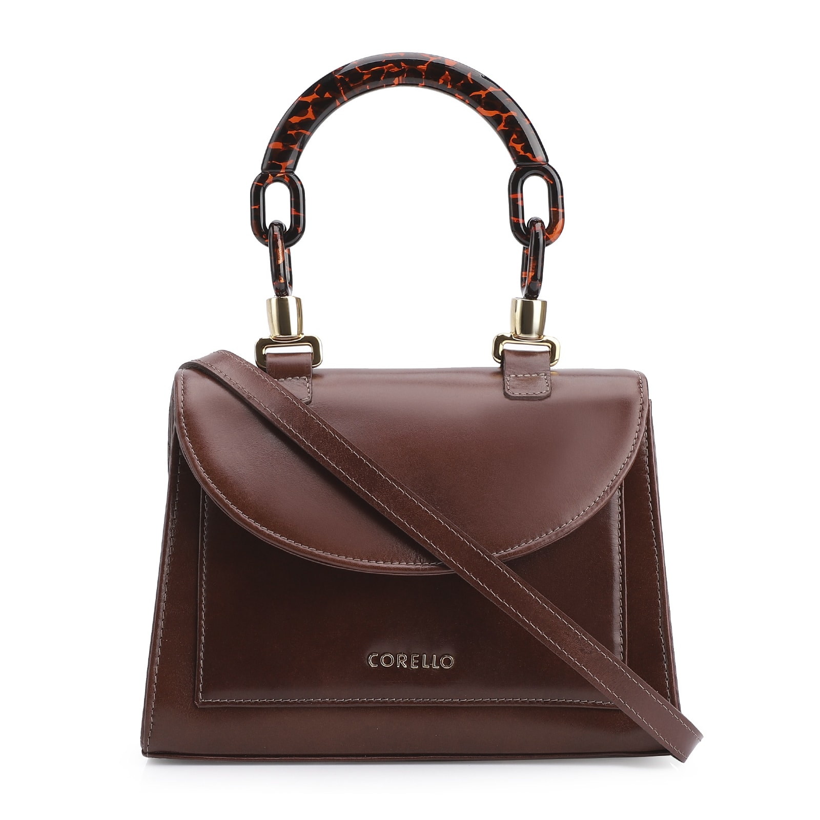 Bolsa De Mão Couro Marrom/Alça Alt Tartaruga