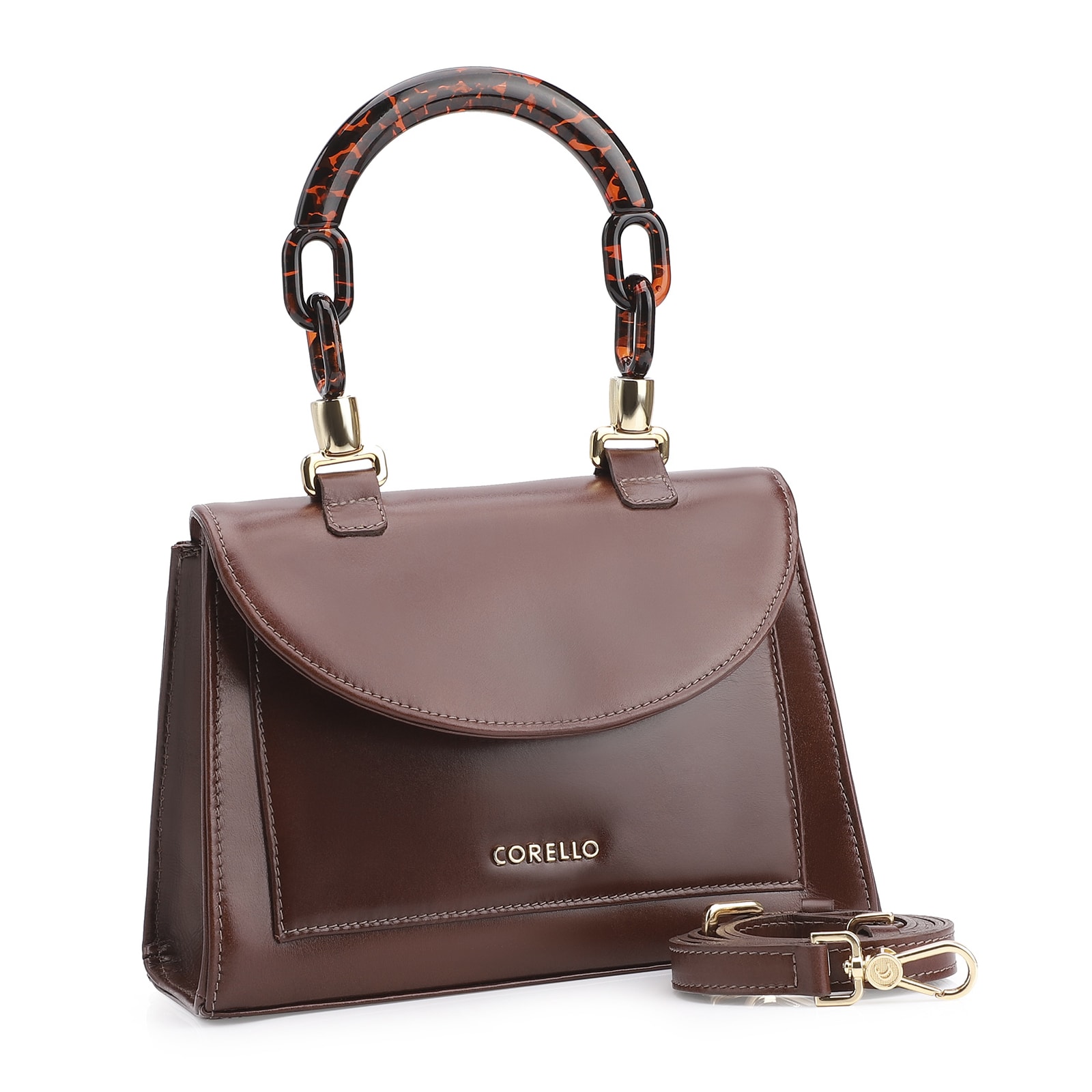 Bolsa De Mão Couro Marrom/Alça Alt Tartaruga