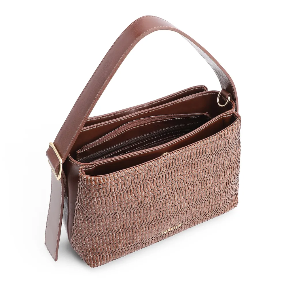 Bolsa De Mão Couro Marrom/Alt Tramado Marrom - imagem 4