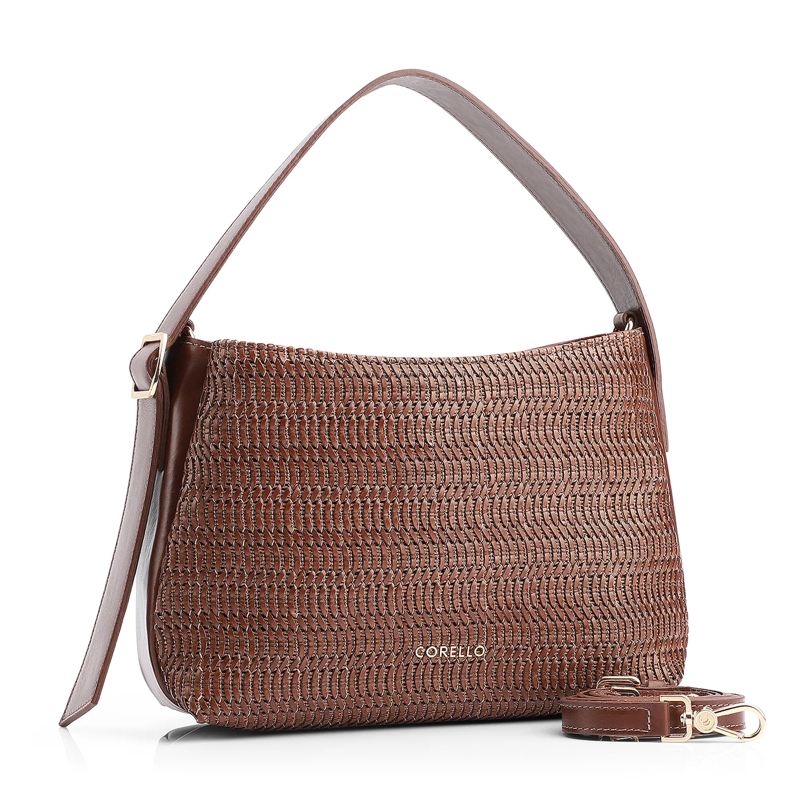 Bolsa De Mão Couro Marrom/Alt Tramado Marrom