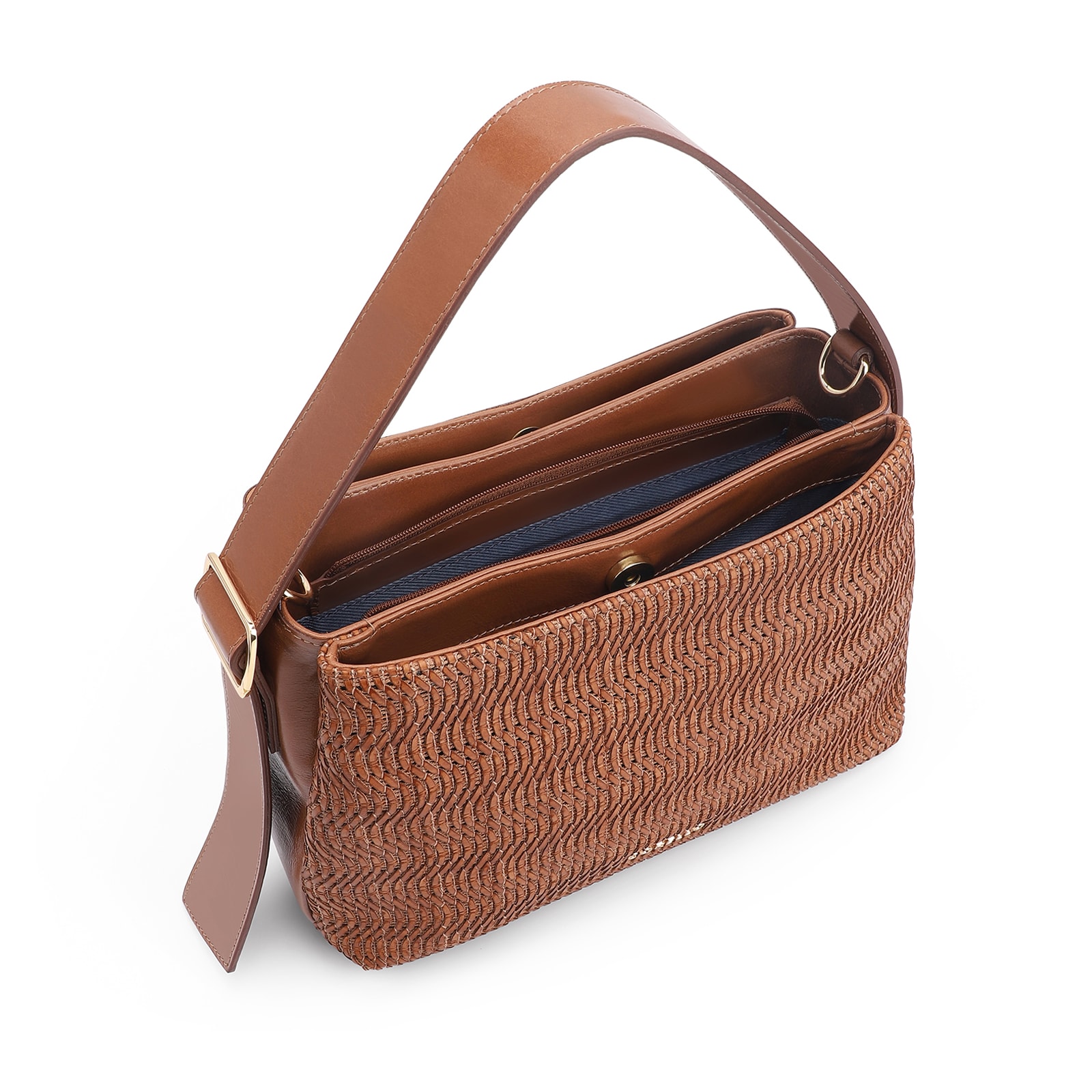 Bolsa De Mão Couro Marrom/Alt Tramado Marrom Claro