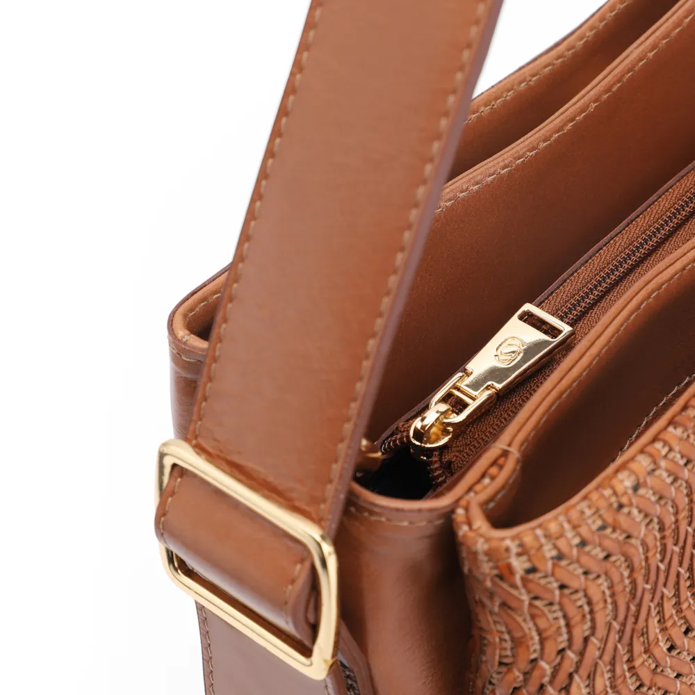 Bolsa De Mão Couro Marrom/Alt Tramado Marrom Claro - imagem 5