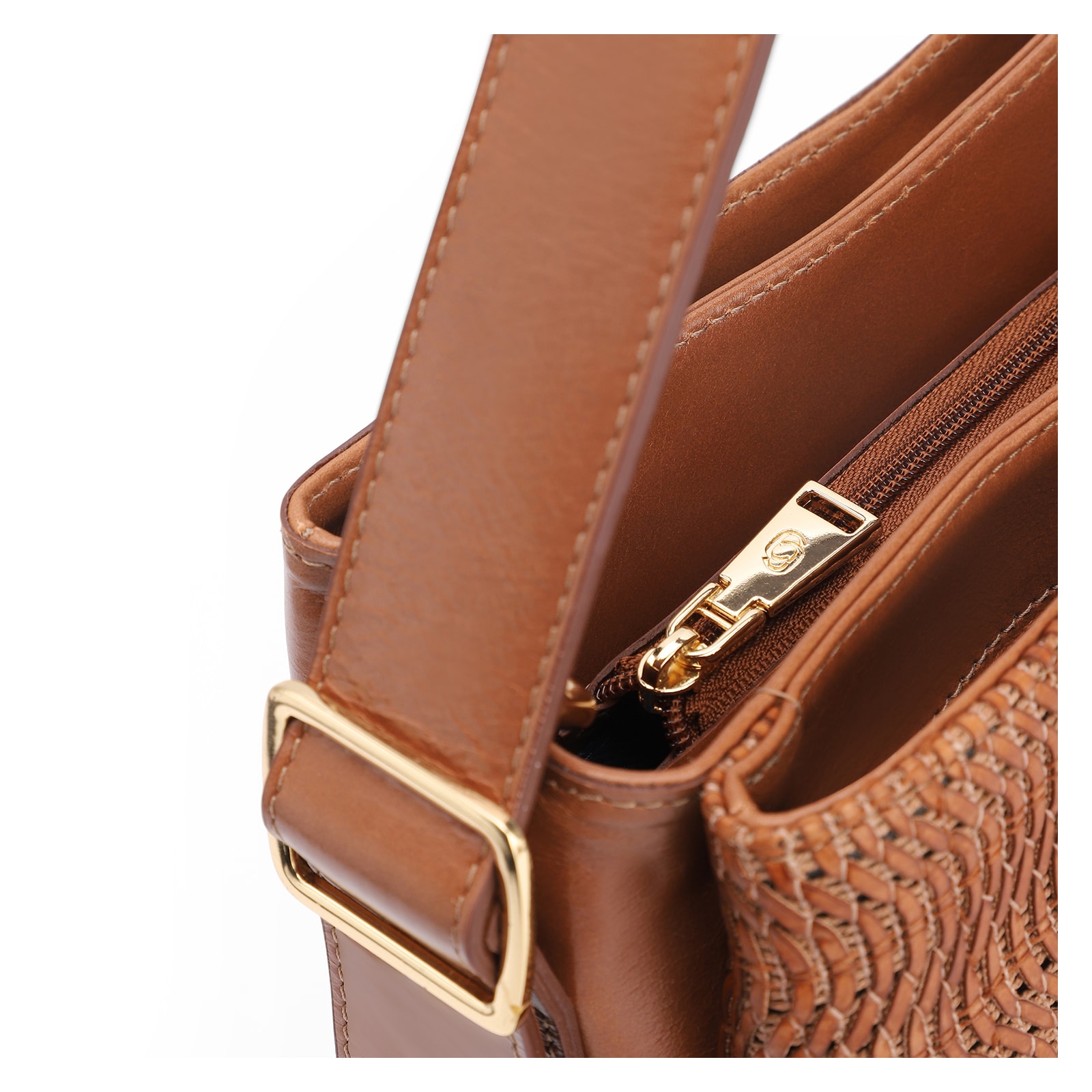 Bolsa De Mão Couro Marrom/Alt Tramado Marrom Claro