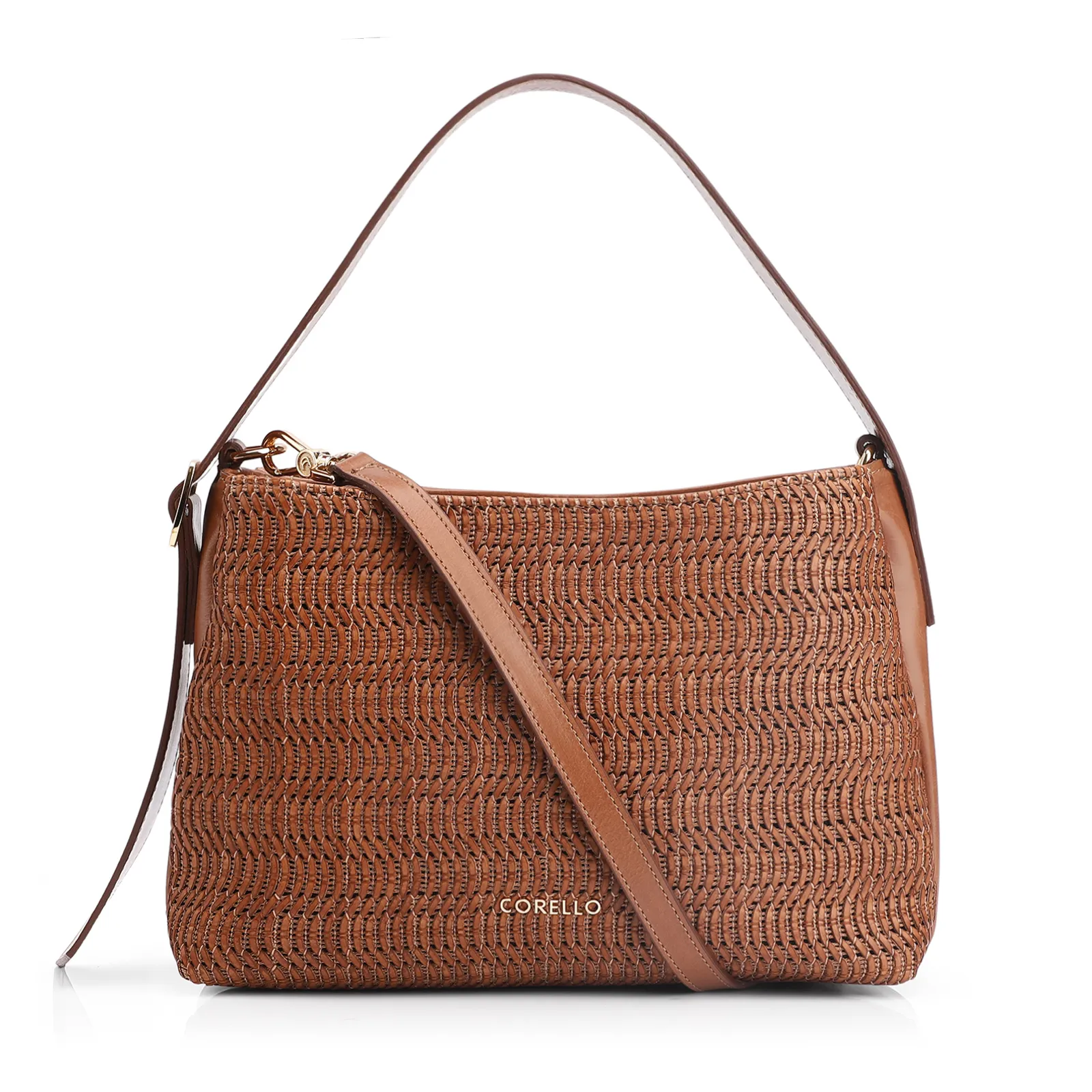 Bolsa De Mão Couro Marrom/Alt Tramado Marrom Claro