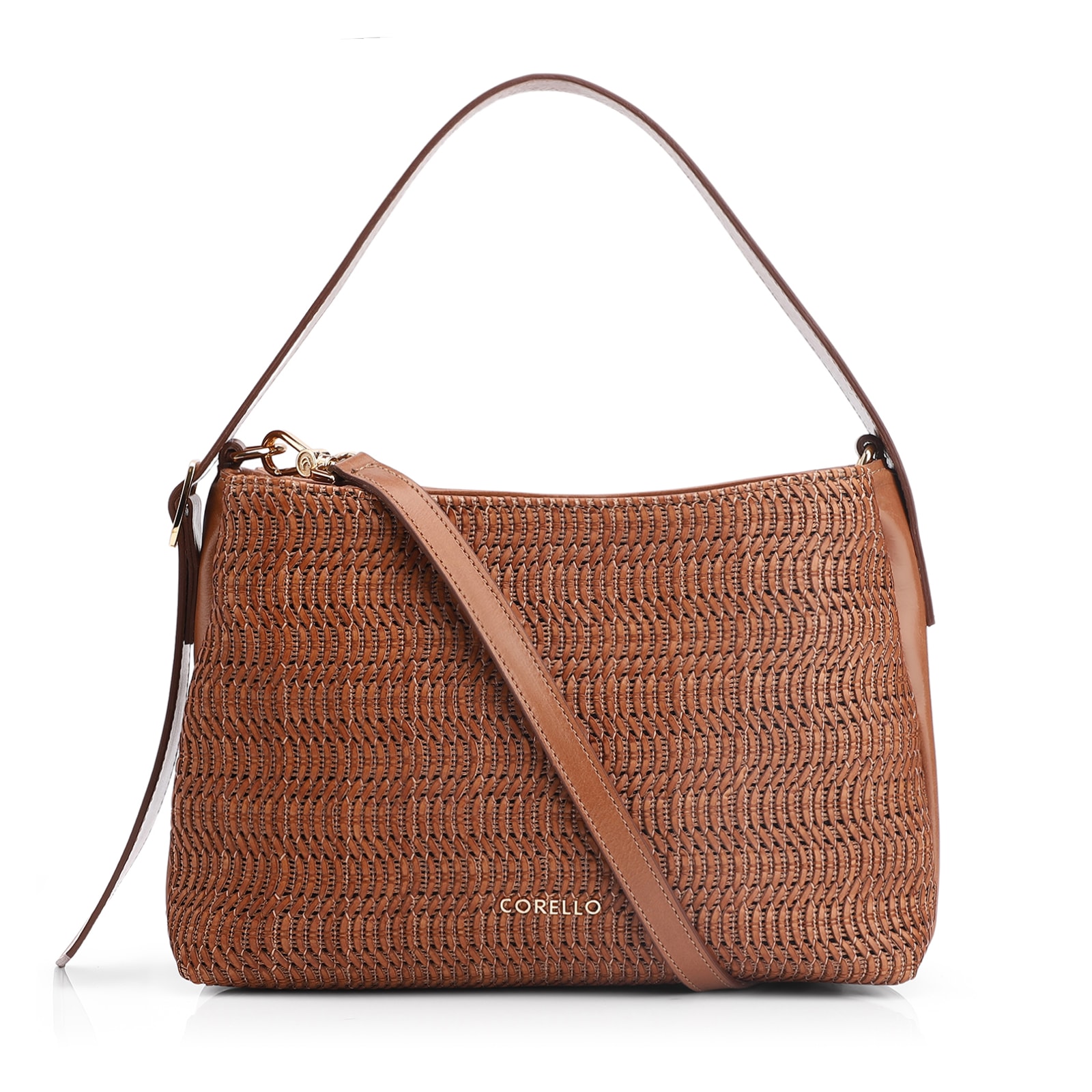 Bolsa De Mão Couro Marrom/Alt Tramado Marrom Claro