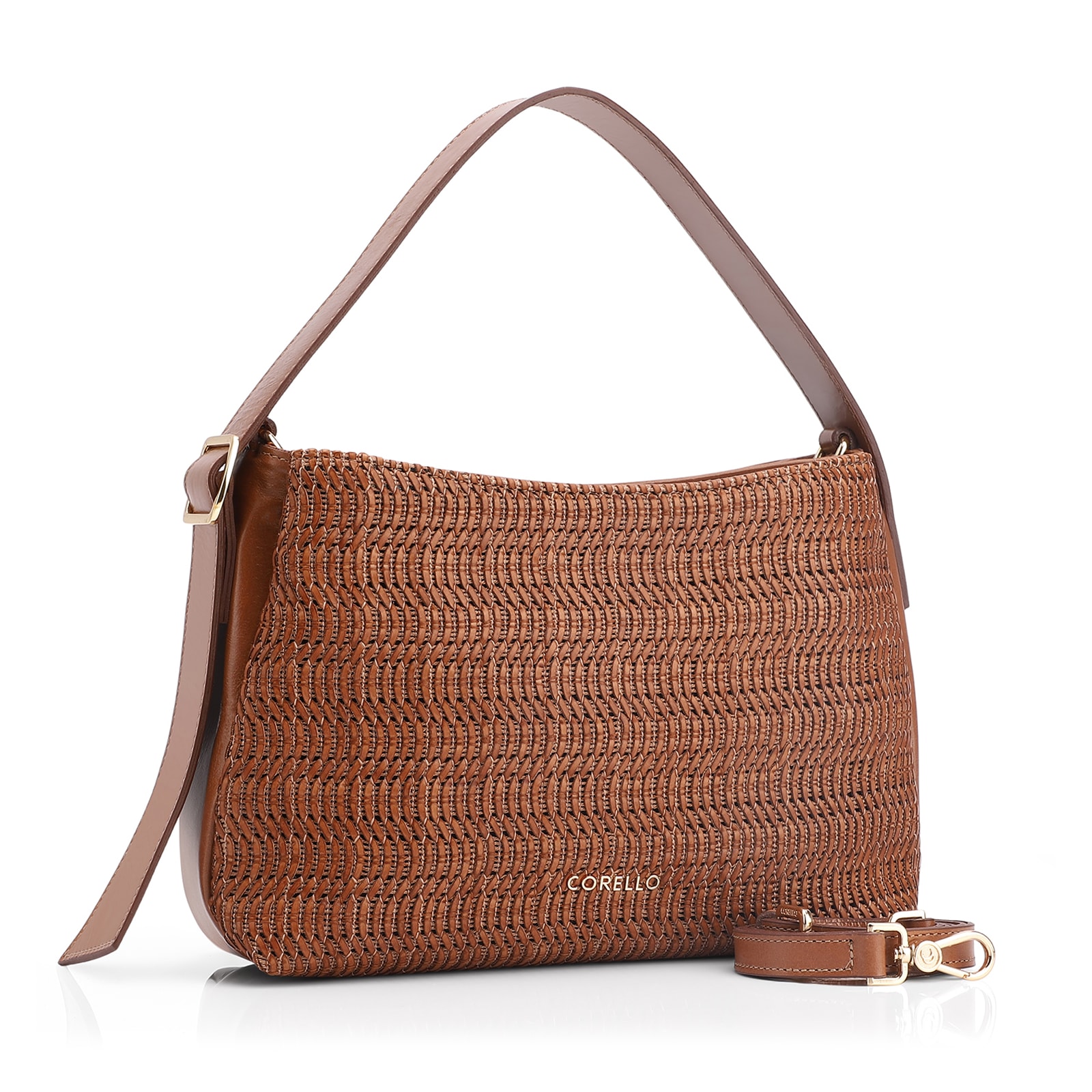 Bolsa De Mão Couro Marrom/Alt Tramado Marrom Claro