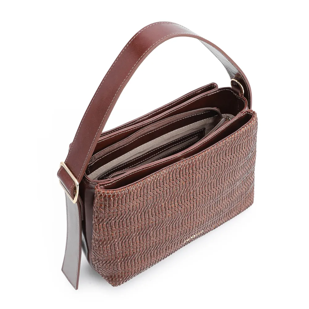 Bolsa De Mão Couro Marrom/Alt Tramado Marrom Escuro - imagem 4
