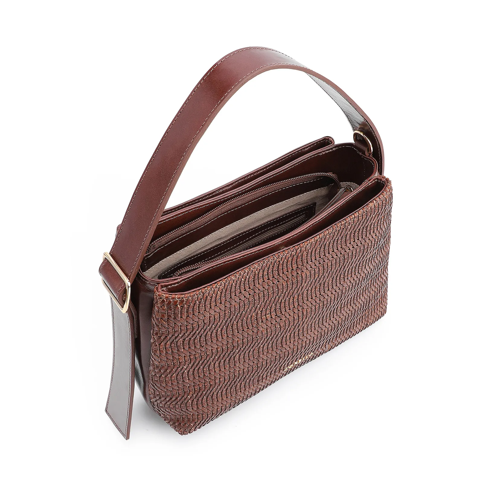 Bolsa De Mão Couro Marrom/Alt Tramado Marrom Escuro