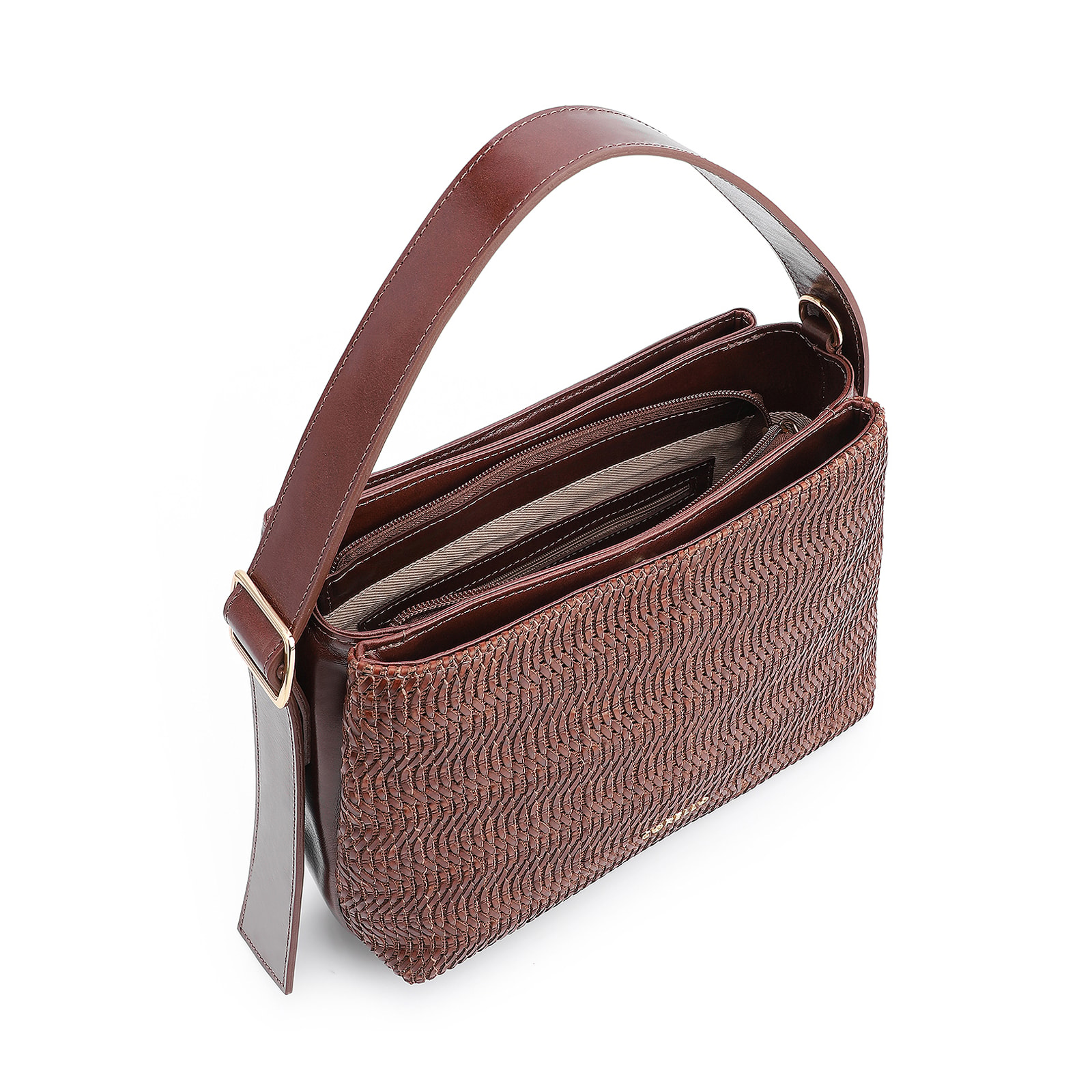 Bolsa De Mão Couro Marrom/Alt Tramado Marrom Escuro