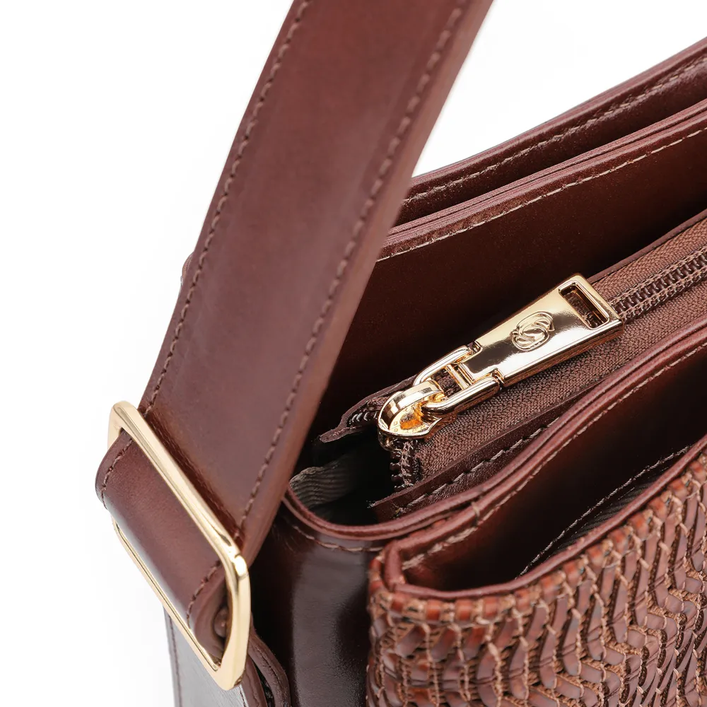 Bolsa De Mão Couro Marrom/Alt Tramado Marrom Escuro - imagem 5