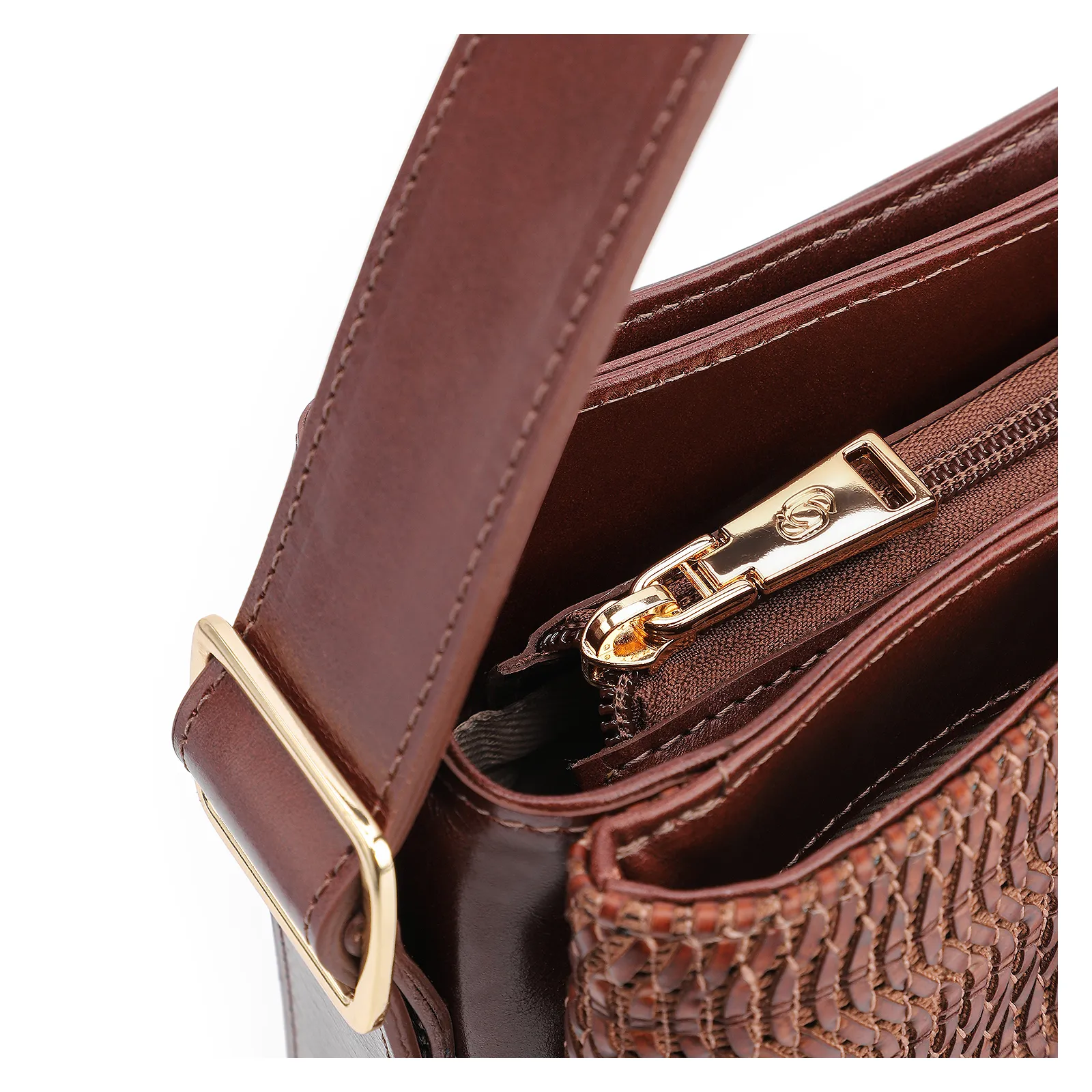 Bolsa De Mão Couro Marrom/Alt Tramado Marrom Escuro