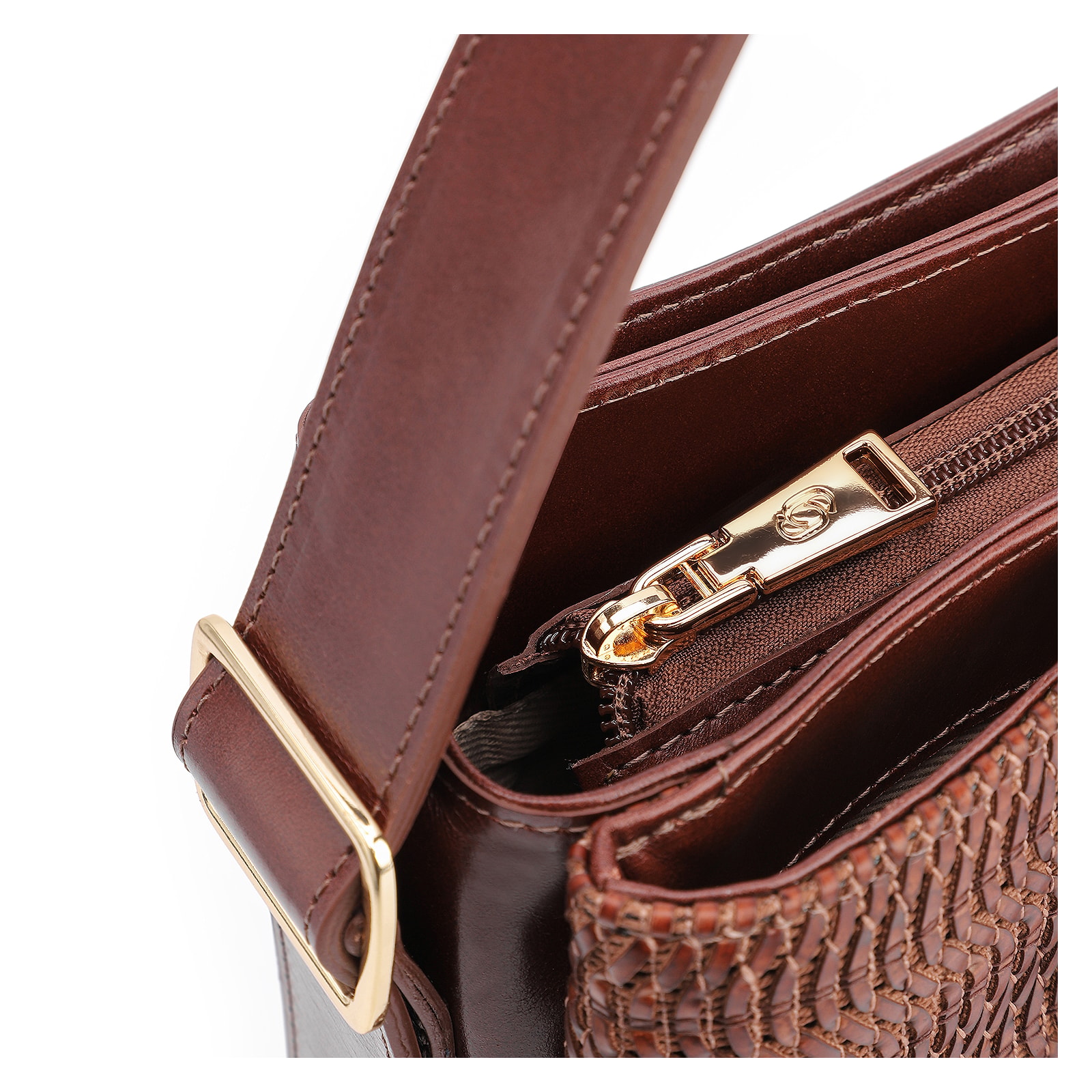 Bolsa De Mão Couro Marrom/Alt Tramado Marrom Escuro