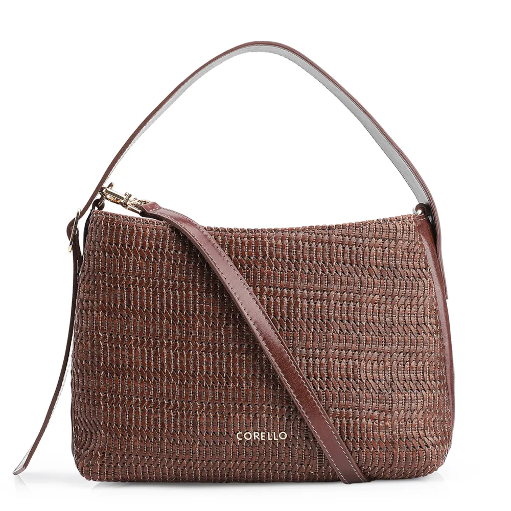 Bolsa De Mão Couro Marrom/Alt Tramado Marrom Escuro