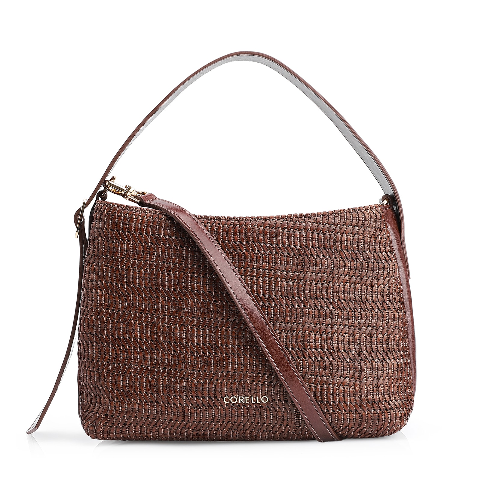 Bolsa De Mão Couro Marrom/Alt Tramado Marrom Escuro