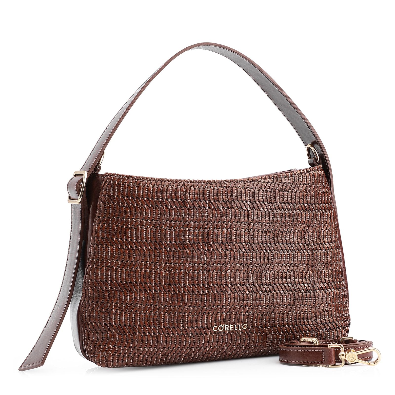 Bolsa De Mão Couro Marrom/Alt Tramado Marrom Escuro