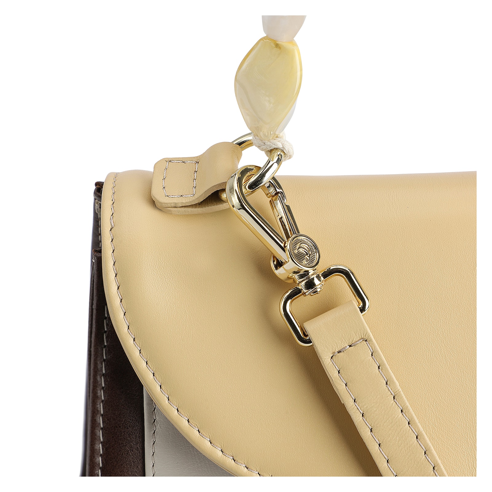 Bolsa De Mão Couro Marrom/Amarelo/Off White