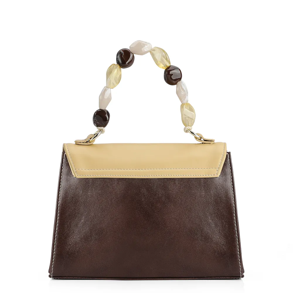 Bolsa De Mão Couro Marrom/Amarelo/Off White - imagem 3