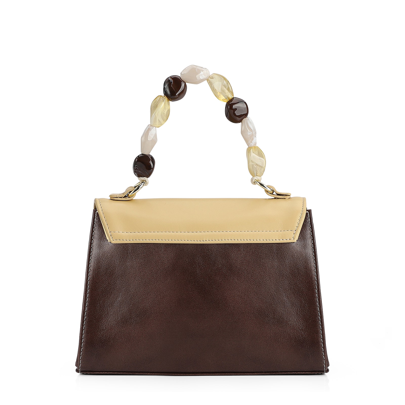 Bolsa De Mão Couro Marrom/Amarelo/Off White