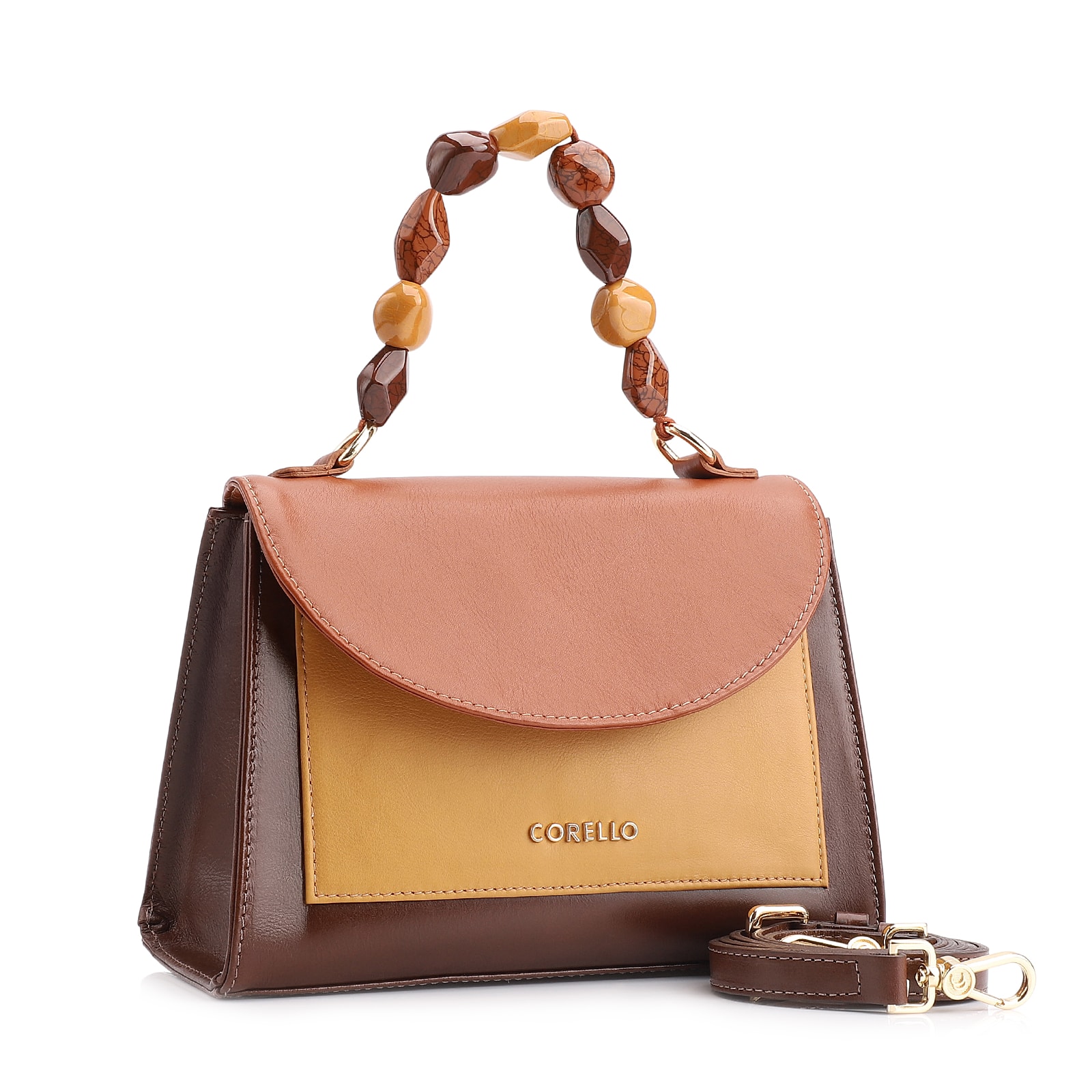 Bolsa De Mão Couro Marrom/Couro Amarelo