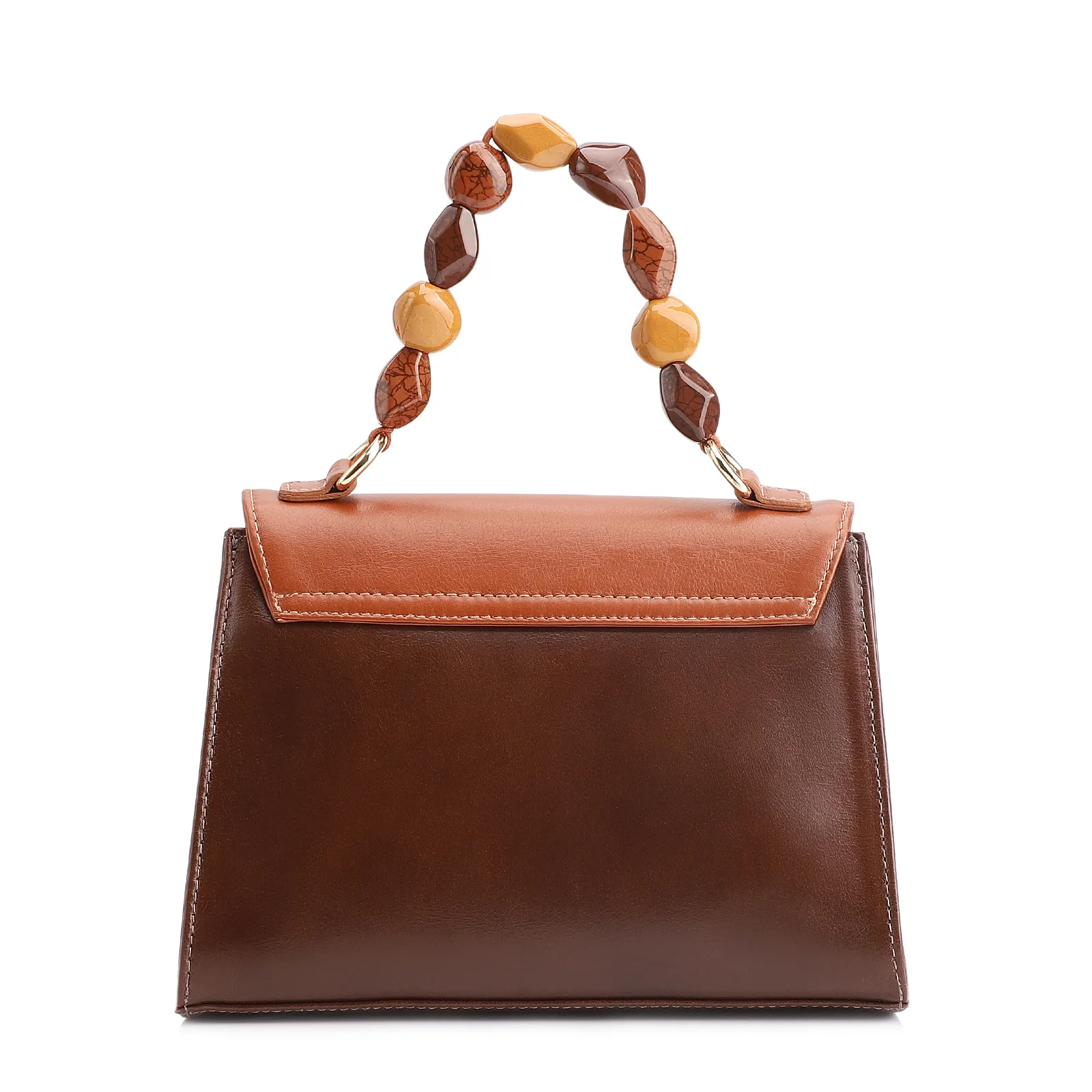 Bolsa De Mão Couro Marrom/Couro Amarelo