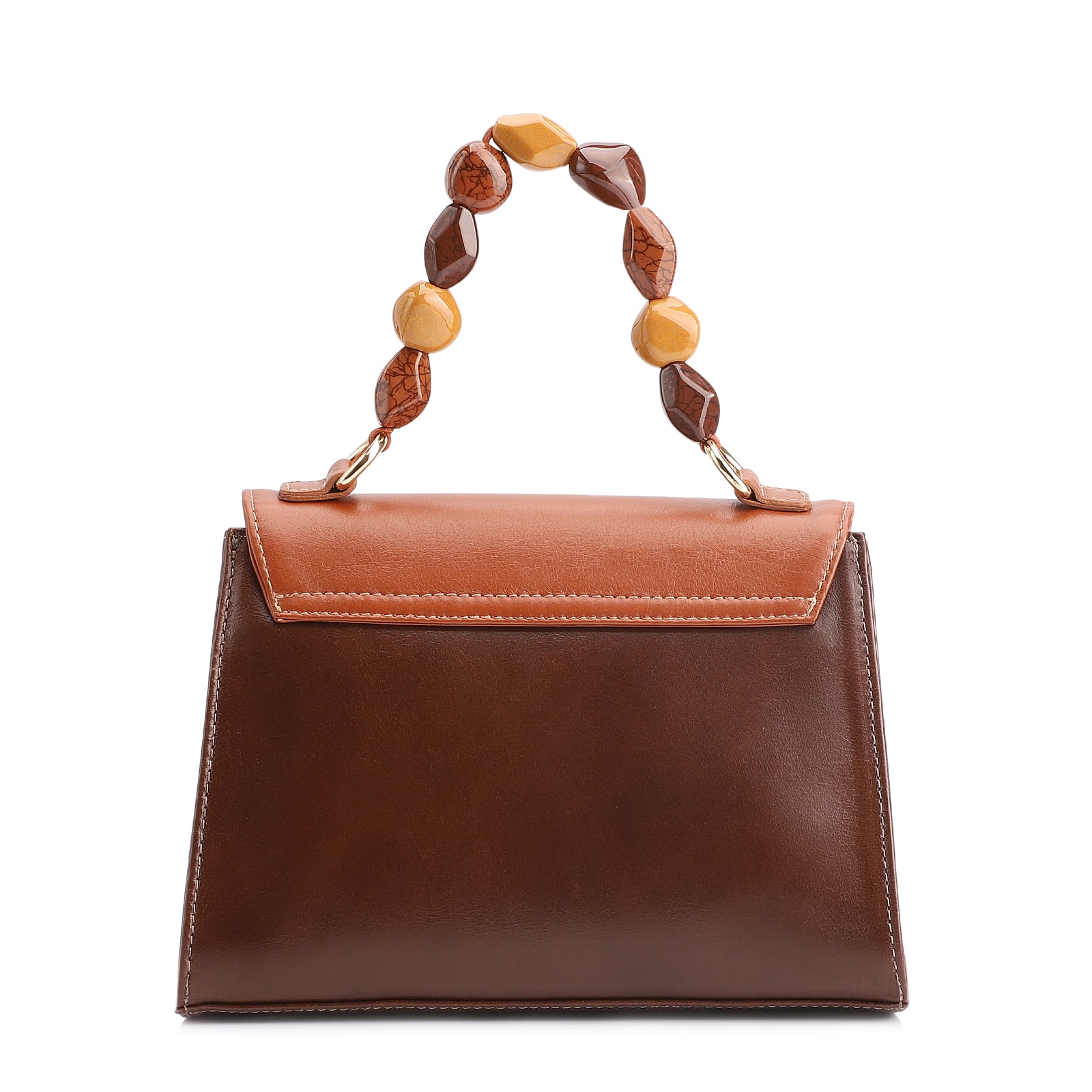 Bolsa De Mão Couro Marrom/Couro Amarelo