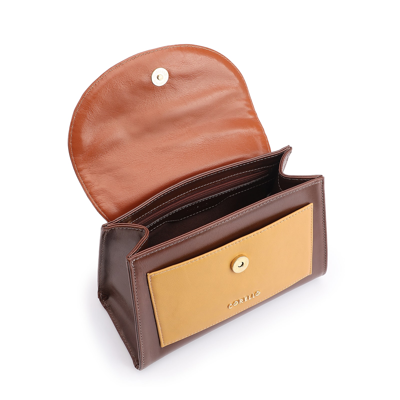 Bolsa De Mão Couro Marrom/Couro Amarelo